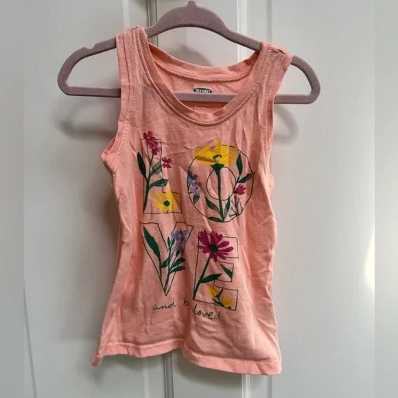 Old Navy 2T Girls Pink/Orange Floral Love Tank Top Shirt Blouse