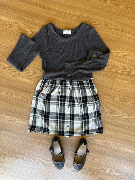 Old Navy Charcoal Ribbed Top Dress size XL 14/16 & Girls Gap shoes size 4