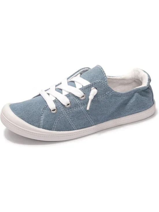 Women's Denim Blue Tennis Shoes Classic Canvas Low Top Athletic Running Sneakers