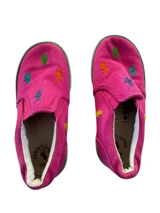 POLO RALPH LAUREN SLIP ON SNEAKERS Pink Canvas Toddler Size 9 Preppy #7336
