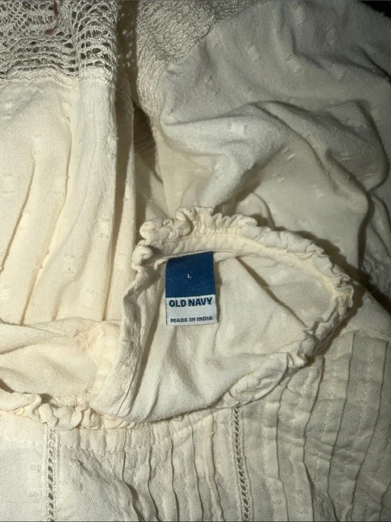 Old Navy Cream Textured Smocked Blouse
