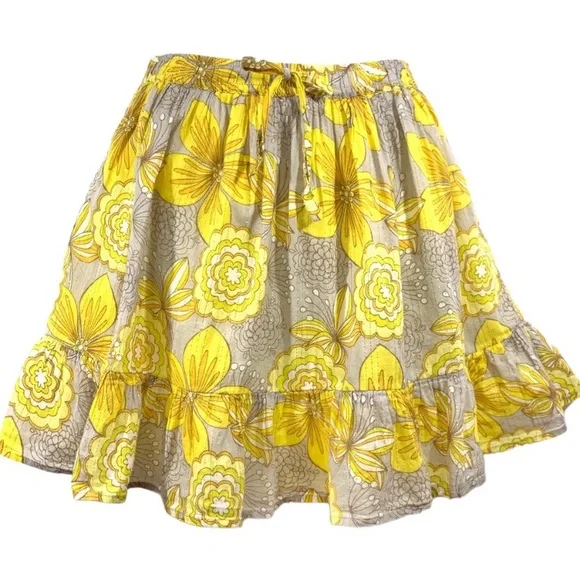 Old Navy Yellow Floral Print Metallic Ruffled Girls Skirt Size 10/12