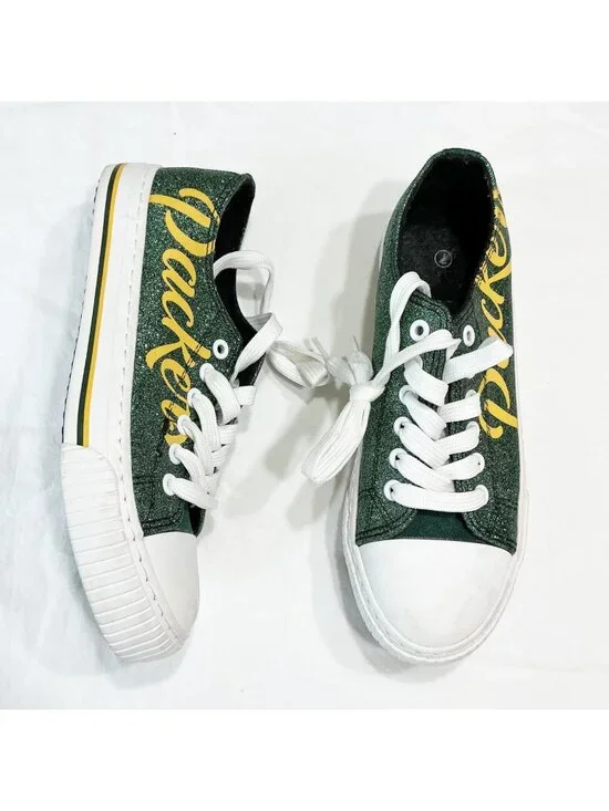 FOCO Green Bay Packers Glitter Sneakers Womens Size 7 Lace-Up Casual Shoes