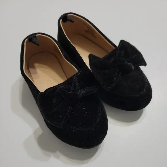 Crazy 8 Holiday Flats Girls Size 7 Black Velvet Round Toe Child Drese‎ Shoe Bow