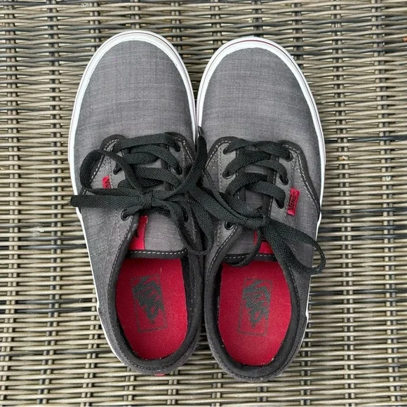 Vans youth size 4 gray red black canvas unisex sneakers skater low top classic