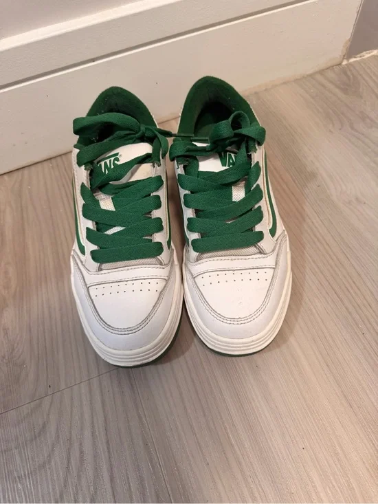 Vans Kids White and Green Low-Top Skate Sneakers