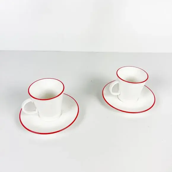 Crate & Barrel white with red rim espresso cup and saucer set of two