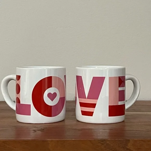 Set of 2 Crate & Barrel LOVE Mugs