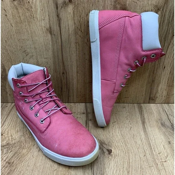 Timberland Earthkeepers Girls Size 7 Pink Nubuck Boots Gray Collar Style 8197R