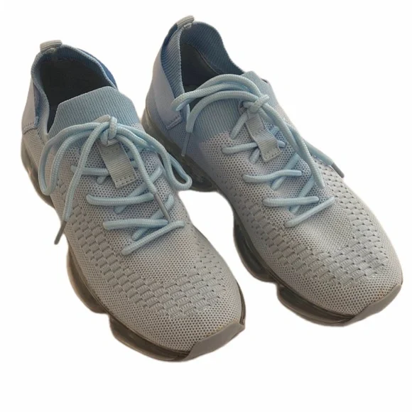 Sky Blue Knit Slip on Sneakers with Transparent Sole size 7