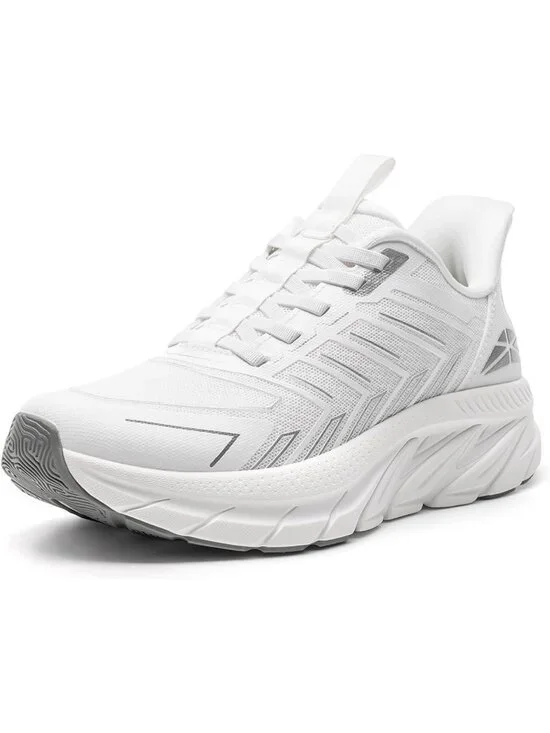 Women's White Walking Shoes Non Slip Pull On Round Toe Athletic Tennis Sneakers