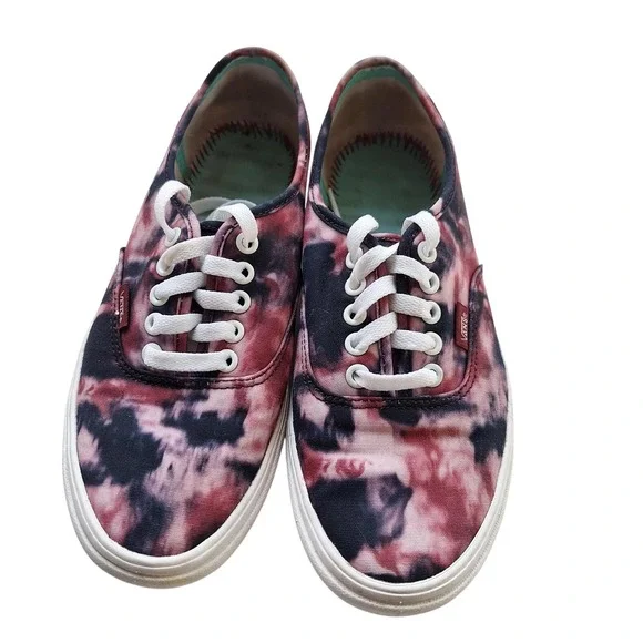 Vans Authentic Tie Dye Burgundy Black White Skate Shoes Men 6.5 Women‎ 8 Low Top