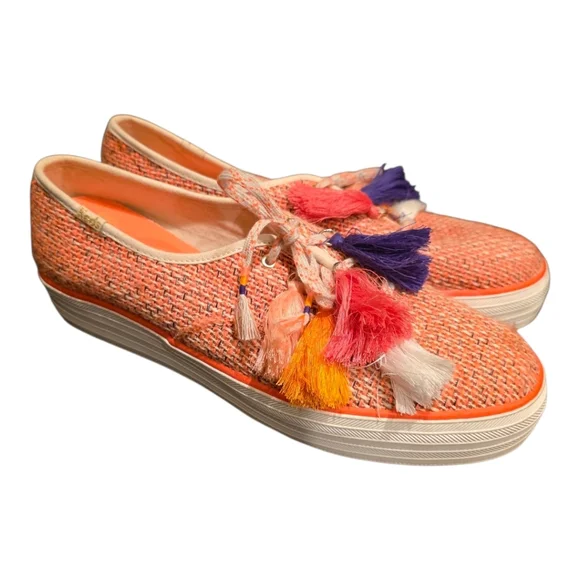 KEDS × LOLITA MIA Orange Pink Tweed Tassel Fashion Tennis Shoes -‎ Size 9.5