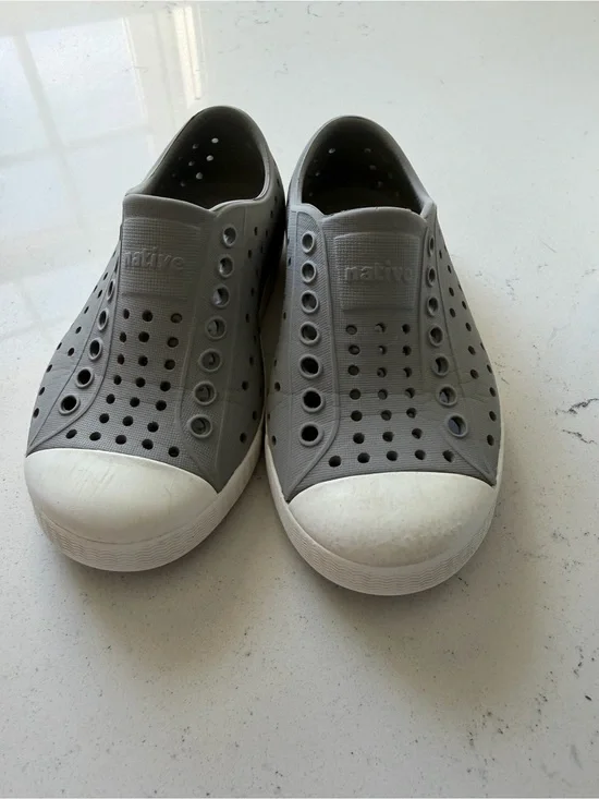 Native Slip-On Shoes in Gray with White Toe Caps