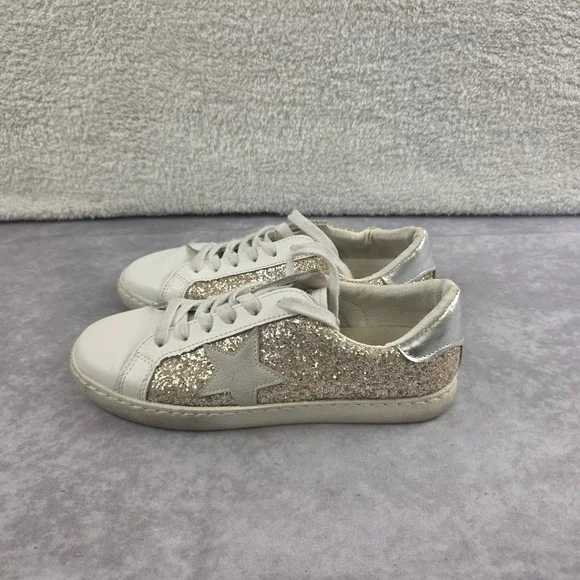Vintage Havana Bianca Silver Glitter Star Sneakers White Leather Low Top Size 7