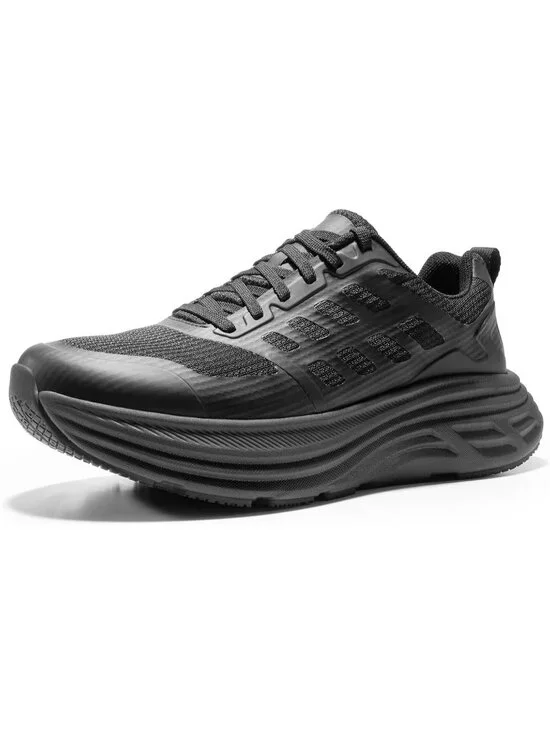 Women's Black Walking Shoes Lace Up No Heel Round Toe Athletic Fashion Sneakers
