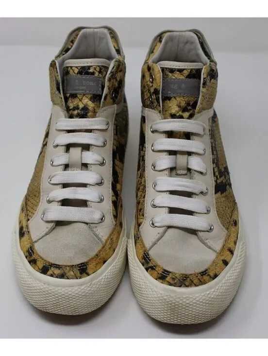 Rag & Bone Snakeskin Embossed High Top Sneakers Yellow/Black Suede Sz 37.5 / 7