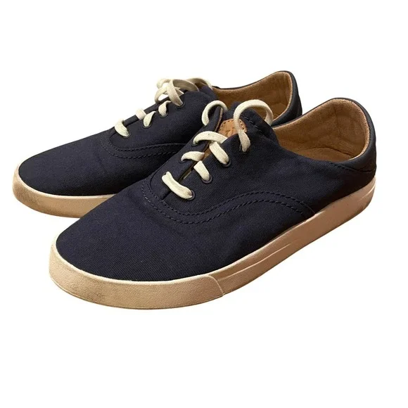 OluKai Women's 8.5 Kohu Navy Blue Canvas Lace‎ Up Slip On Sneakers