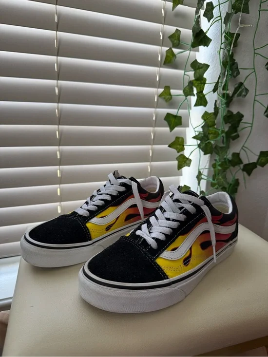 Vans Old Skool Sneakers - Black with Yellow & Red Flame