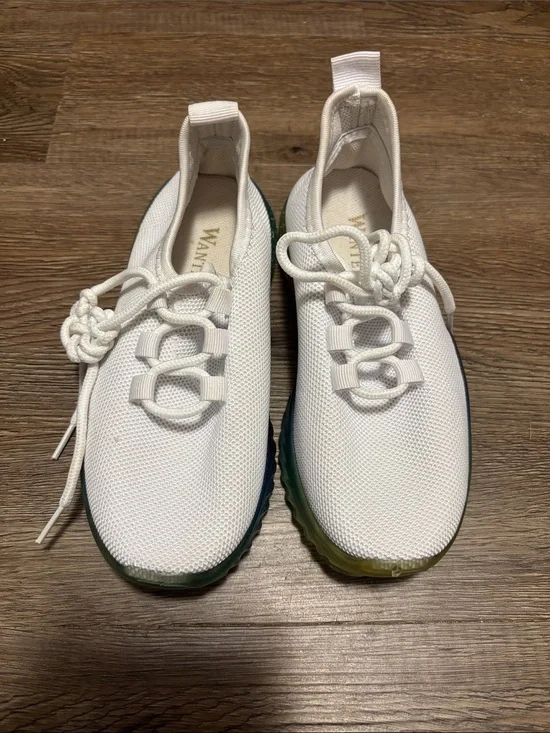 kids white and rainbow sneakers