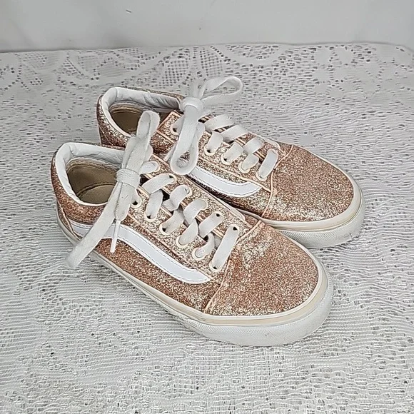 Vans  Old Skool V Amberlight skate glitter gold shoes sz 13 Toddler