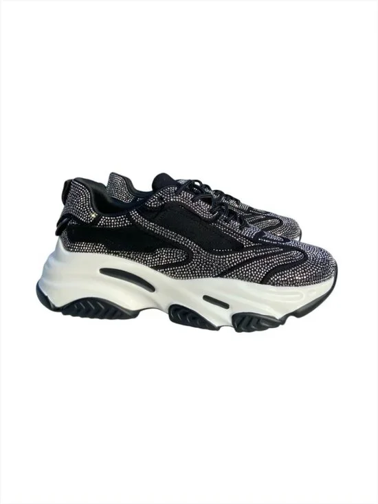Women’s Black Rhinestone Chunky Platform Sneakers, 7