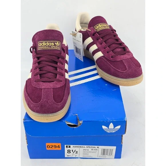 Adidas Handball Spezial W Womens 8.5 Maroon White Suede Sneakers JP8726 -New