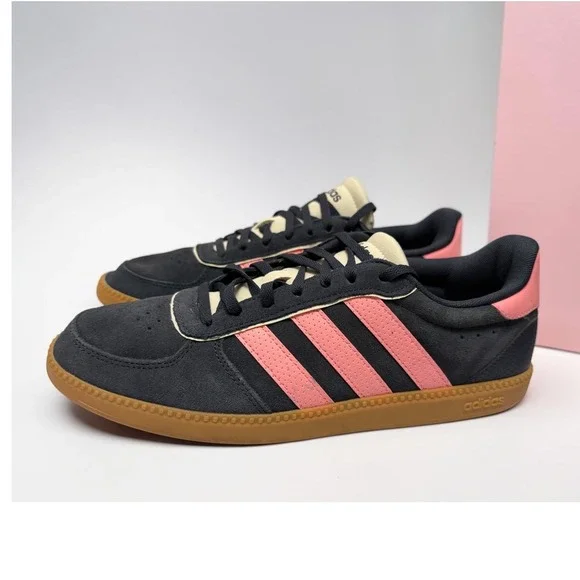 Adidas VL Court 2.0 Navy Pink Suede Gum Sole Sneakers Womens 9.5