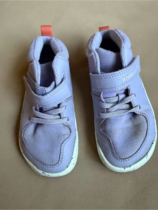 Vivo Barefoot Lavender Kids' Sneakers with Coral Pull Tabs size 27