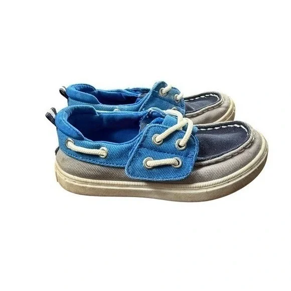 Sperry Toddler Boys 8M Blue Canvas Boat Shoes‎ Lace Up Preppy Coastal Casual