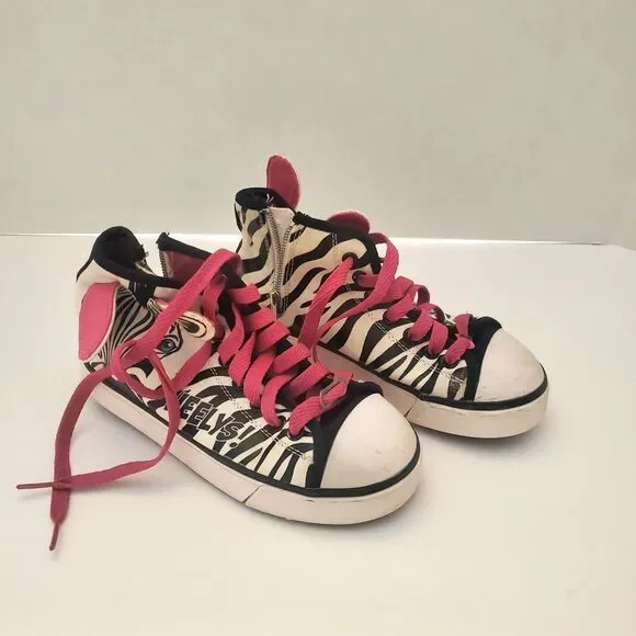 Heely’s Pink Youth Size 3 Lace Up Shoes Girl's Zebra Style Skate Shoes Striped