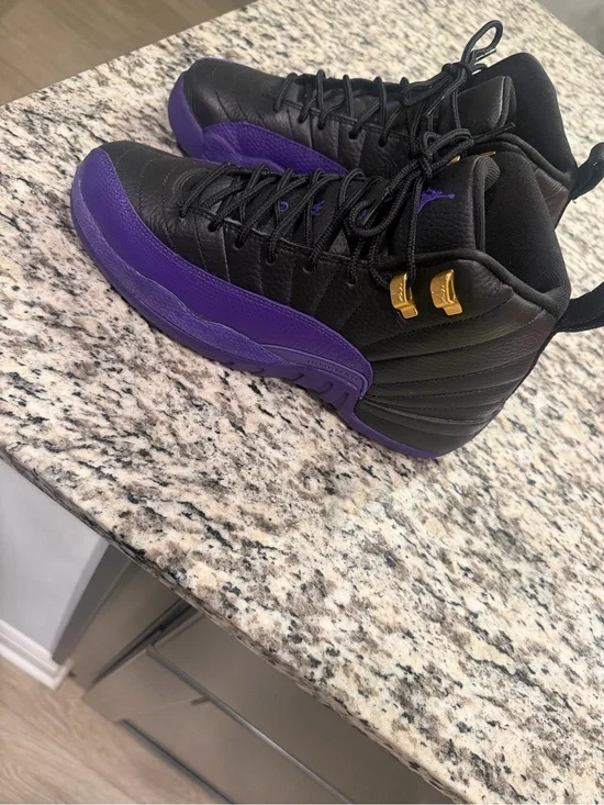 Jordan Retro Kids Shoes Black and Purple with Gold Accents