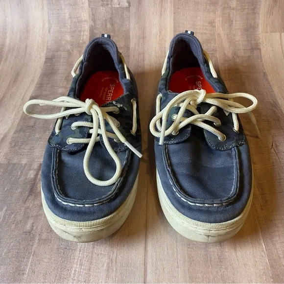 Sperry Boat Shoes Blue‎ With Camo Pattern Size Boys 3