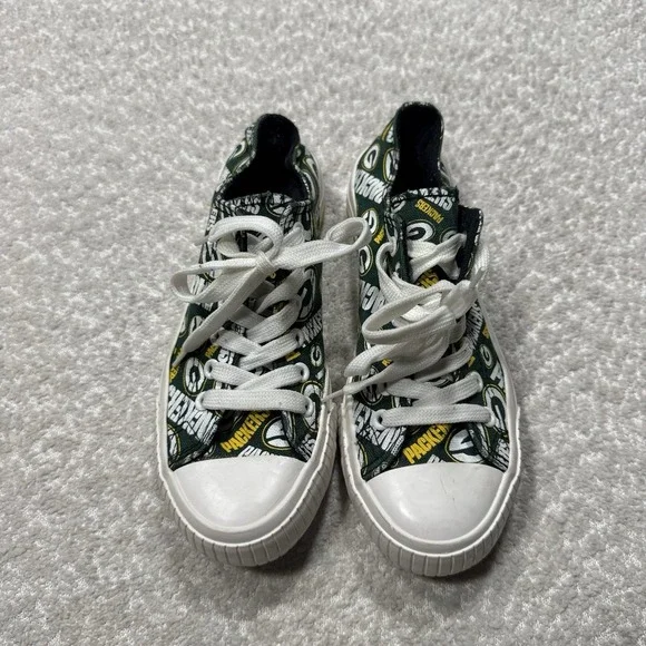 FOCO Women's Sneakers NFL Green Bay Packers Lace Up Low Top Football Sz 7