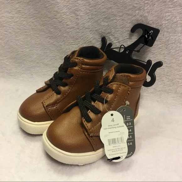 High Top Sneakers Infant Size‎ 3 Brown New Faux Leather Casual Shoes