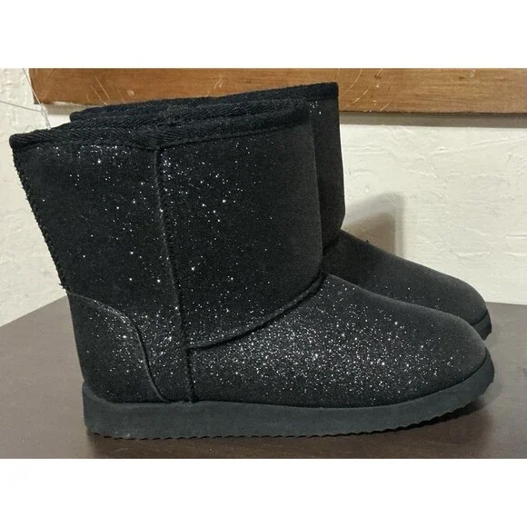 Wonder Nation Children's Boots Black Faux Fur Easy On/off Size 5 New W/O Tags