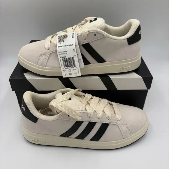 Adidas Grand Court 00s K Unisex Kids Size 5 Suede Beige And Black Sneakers New