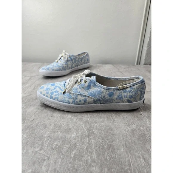 Keds x Rifle Paper Sneakers 6 Blue Floral Canvas Lace Up Shoes Cottage Coquette