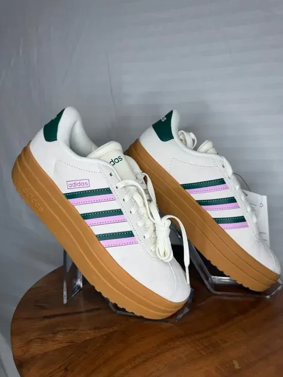 Adidas VL Court Bold Platform Sneakers White Pink Green Gum Women’s 6.5 NWT
