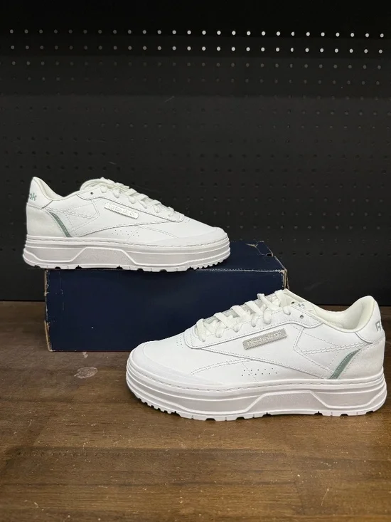 New W/ Box! Women's Reebok Club C Double GEO White Sea Grey Silver Sneakers