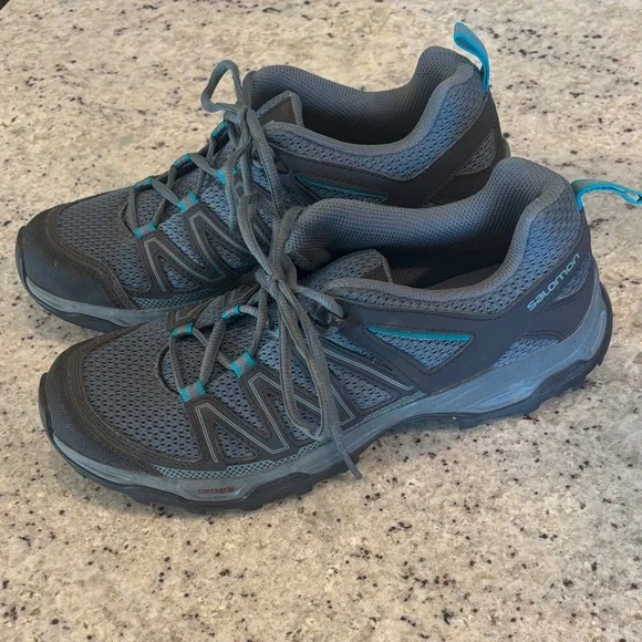 Salomon Gray with Teal Accent Trail Sneakers