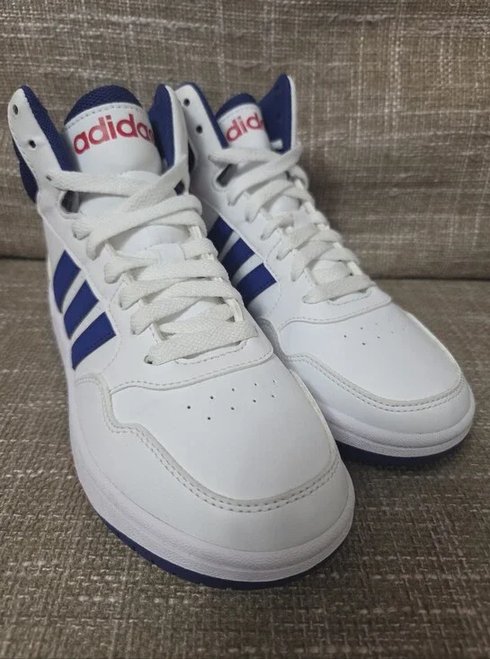 Adidas Hoops 3.0 Mid Kids Athletic Sneakers White Blue Red GZ9647 Size 3 Youth