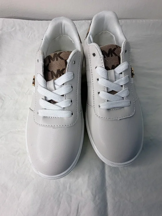 Michael Kors beige  Kids Sneakers with Brown MK Monogram Tongue size 1