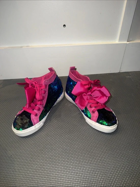 Girls Sequin High-Top Sneakers with Pink Accents