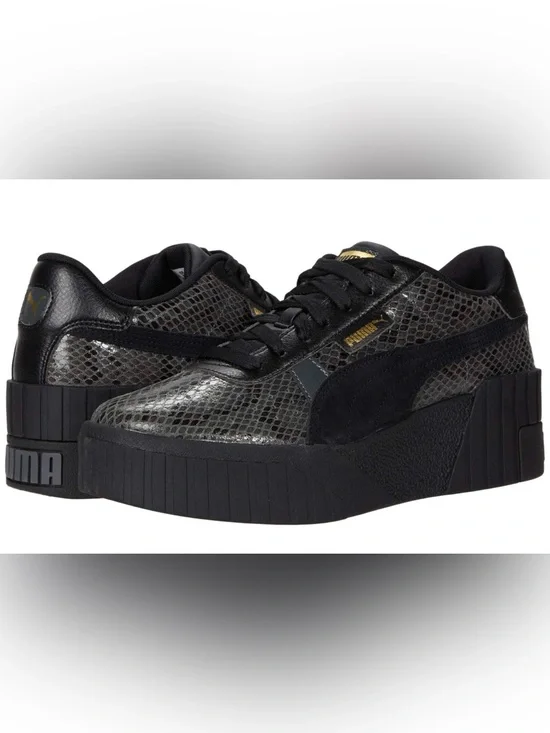 PUMA Cali Wedge Snakeskin Print Sneakers Black size 4
