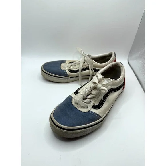 Vans Old Skool Unisex Kids 4 Sneaker Red White Blue Canvas Low Top‎ Skate Shoes