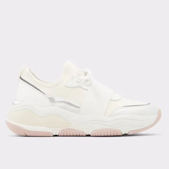 ALDO Rev White and Silver Sneakers NWOB