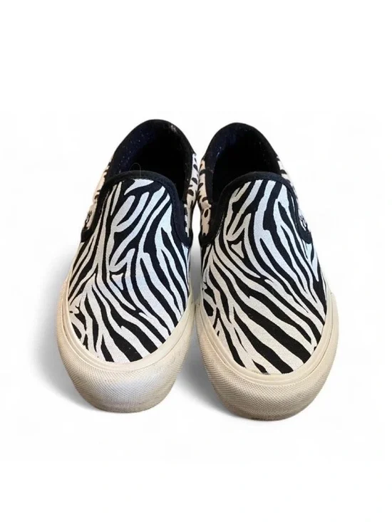 Slip-On Women's Zebra Print Sneakers - Black & White