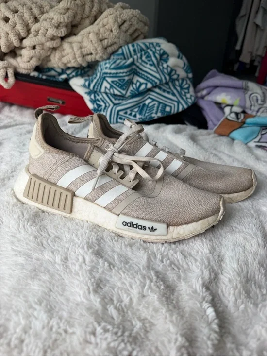 adidas NMD R1 Tan and White Knit Sneakers