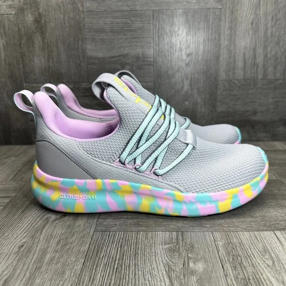 Adidas Lite Racer Adapt 7 Kids 3 Grey Pink Yellow Slip On Running NEW IH7849